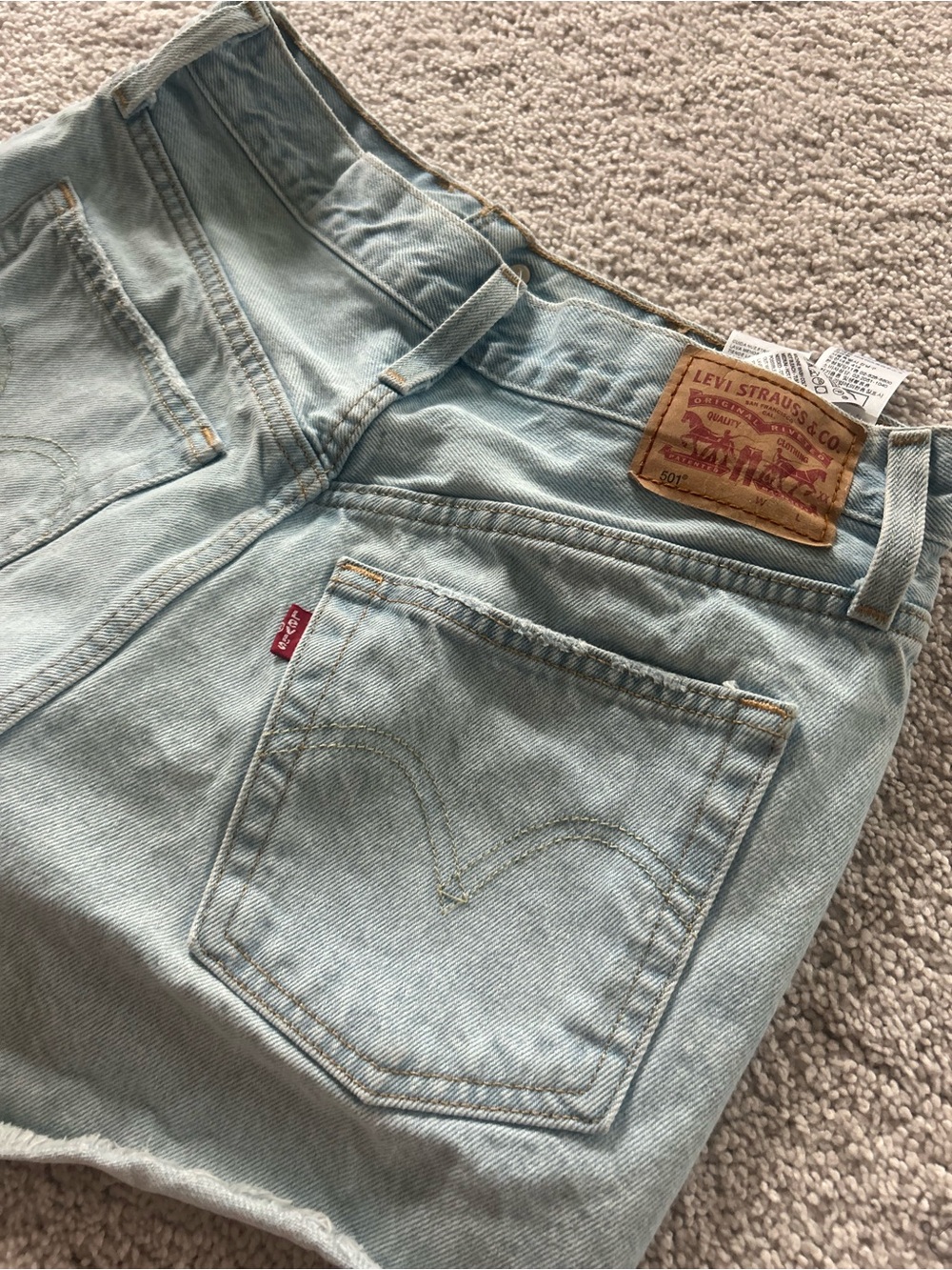 Levi's 501 original Light Blue Distressed High-Rise Denim Shorts - Picture 7 of 8